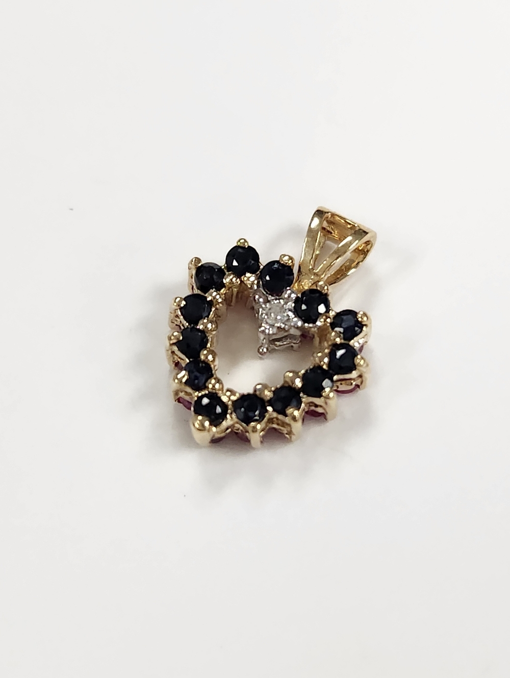10KP Yellow Gold Ruby Sapphire & Diamond Reversible Heart Pendant , NWT - Picture 6 of 15